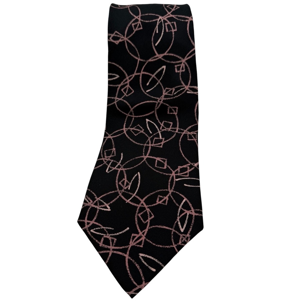 Enrico Guccini Silk Tie Black Pink Geometric Circles Italy Hand Fashioned (TF22)